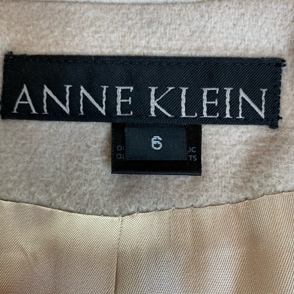 Anne Klein Beige 100% Wool Double Breasted Classic Pea Coat Women's Size 6 - Picture 7 of 12